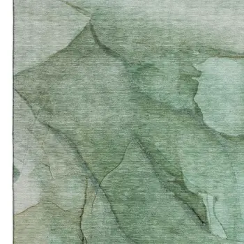 3' X 5' Green And Ivory Abstract Washable Area Rug With UV Protection