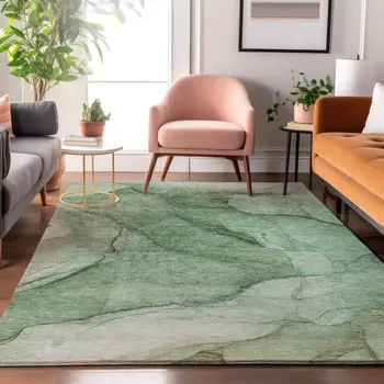 5' X 8' Green And Ivory Abstract Washable Area Rug With UV Protection