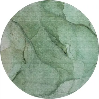 8' Green And Ivory Abstract Washable Round Rug With UV Protection