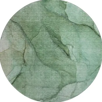 8' Green And Ivory Abstract Washable Round Rug With UV Protection