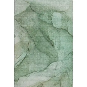 9' X 12' Green And Ivory Abstract Washable Area Rug With UV Protection