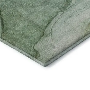 9' X 12' Green And Ivory Abstract Washable Area Rug With UV Protection