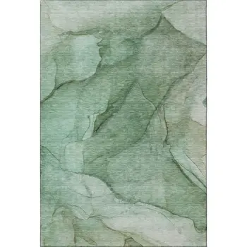 10' X 14' Green And Ivory Abstract Washable Area Rug With UV Protection