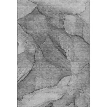 5' X 8' Gray And Ivory Abstract Washable Area Rug With UV Protection