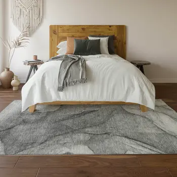 5' X 8' Gray And Ivory Abstract Washable Area Rug With UV Protection