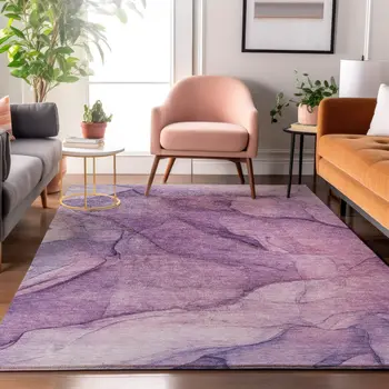 3' X 5' Purple And Ivory Abstract Washable Area Rug With UV Protection
