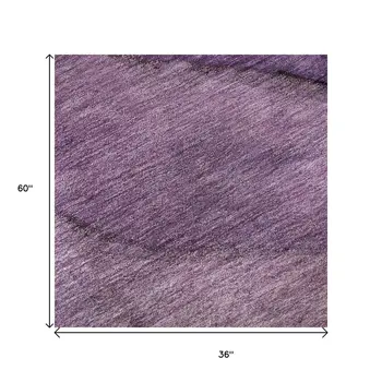 3' X 5' Purple And Ivory Abstract Washable Area Rug With UV Protection