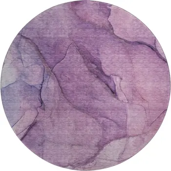 8' Purple And Ivory Abstract Washable Round Rug With UV Protection