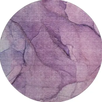 8' Purple And Ivory Abstract Washable Round Rug With UV Protection
