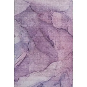 9' X 12' Purple And Ivory Abstract Washable Area Rug With UV Protection
