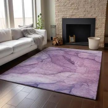 10' X 14' Purple And Ivory Abstract Washable Area Rug With UV Protection