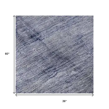 3' X 5' Navy Blue And Ivory Abstract Washable Area Rug With UV Protection