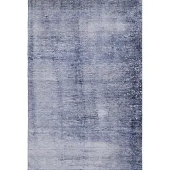 5' X 8' Navy Blue And Ivory Abstract Washable Area Rug With UV Protection