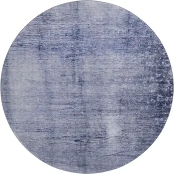 8' Navy Blue And Ivory Abstract Washable Round Rug With UV Protection