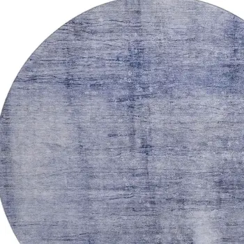 8' Navy Blue And Ivory Abstract Washable Round Rug With UV Protection