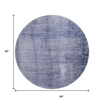 8' Navy Blue And Ivory Abstract Washable Round Rug With UV Protection