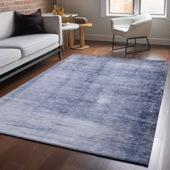 10' X 14' Navy Blue And Ivory Abstract Washable Area Rug With UV Protection