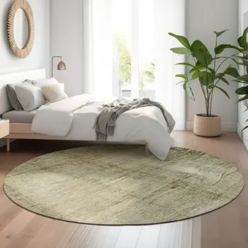 8' Taupe And Beige Abstract Washable Round Rug With UV Protection