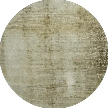 8' Taupe And Beige Abstract Washable Round Rug With UV Protection