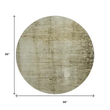 8' Taupe And Beige Abstract Washable Round Rug With UV Protection