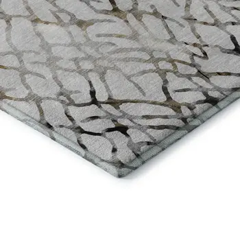 8' Silver Gray And Brown Abstract Washable Round Rug With UV Protection