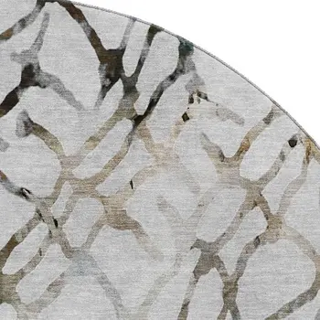 8' Silver Gray And Brown Abstract Washable Round Rug With UV Protection