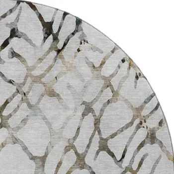 8' Silver Gray And Brown Abstract Washable Round Rug With UV Protection