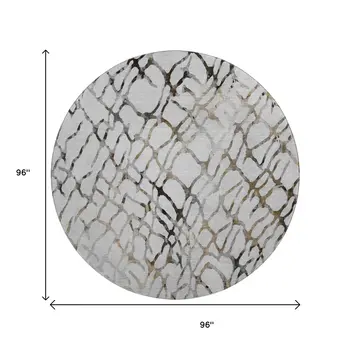 8' Silver Gray And Brown Abstract Washable Round Rug With UV Protection