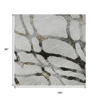 8' X 10' Silver Gray And Brown Abstract Washable Area Rug With UV Protection