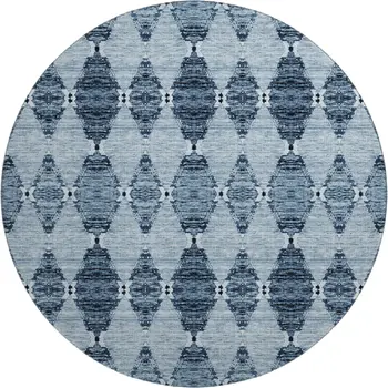 8' Blue And Ivory Moroccan Washable Round Rug With UV Protection