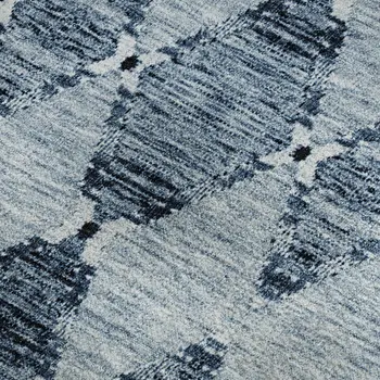 10' X 14' Blue And Ivory Moroccan Washable Area Rug With UV Protection