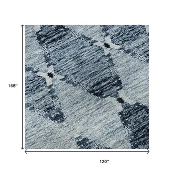 10' X 14' Blue And Ivory Moroccan Washable Area Rug With UV Protection