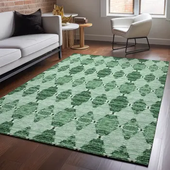 5' X 8' Emerald And Ivory Moroccan Washable Area Rug With UV Protection
