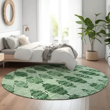 8' Emerald And Ivory Moroccan Washable Round Rug With UV Protection