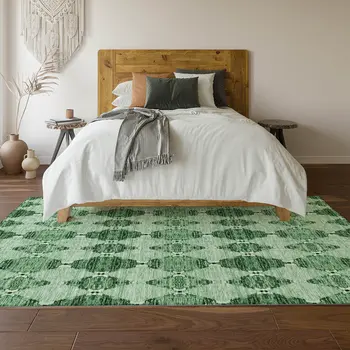 8' X 10' Emerald And Ivory Moroccan Washable Area Rug With UV Protection