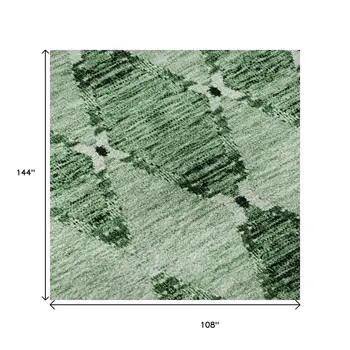9' X 12' Emerald And Ivory Moroccan Washable Area Rug With UV Protection