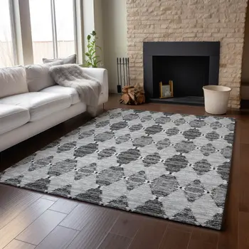 3' X 5' Gray And Ivory Moroccan Washable Area Rug With UV Protection