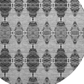 8' Gray And Ivory Moroccan Washable Round Rug With UV Protection