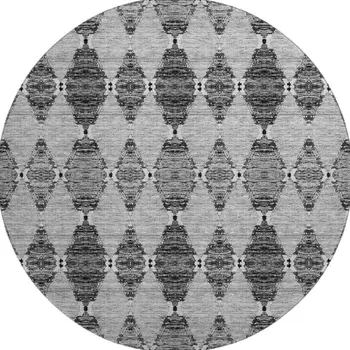 8' Gray And Ivory Moroccan Washable Round Rug With UV Protection