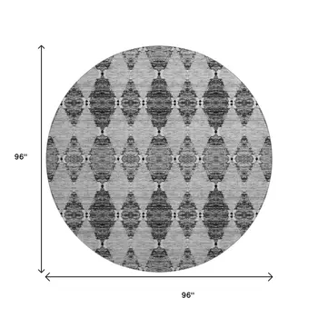8' Gray And Ivory Moroccan Washable Round Rug With UV Protection