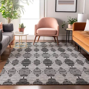 10' X 14' Gray And Ivory Moroccan Washable Area Rug With UV Protection