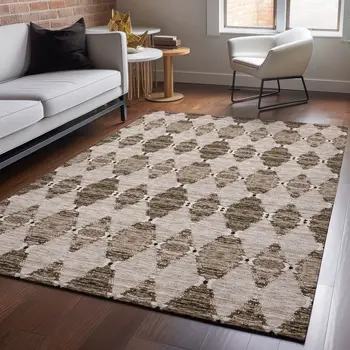 3' X 5' Coffee And Ivory Moroccan Washable Area Rug With UV Protection