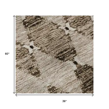 3' X 5' Coffee And Ivory Moroccan Washable Area Rug With UV Protection