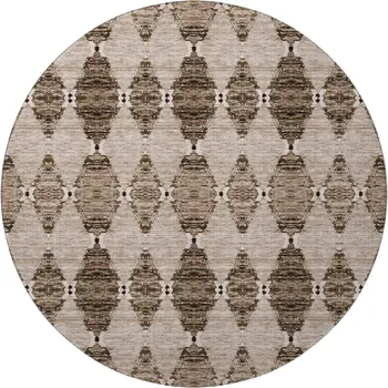 8' Coffee And Ivory Moroccan Washable Round Rug With UV Protection