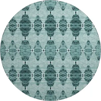 8' Teal And Ivory Moroccan Washable Round Rug With UV Protection