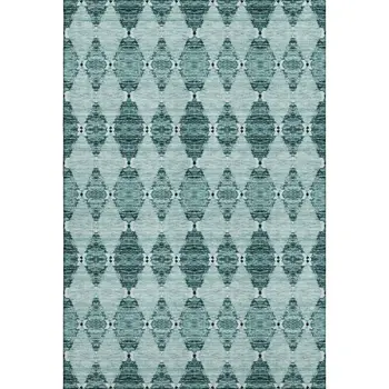 8' X 10' Teal And Ivory Moroccan Washable Area Rug With UV Protection