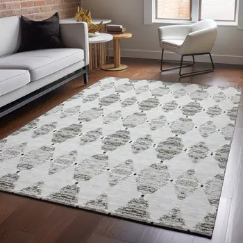 5' X 8' Taupe And Ivory Moroccan Washable Area Rug With UV Protection