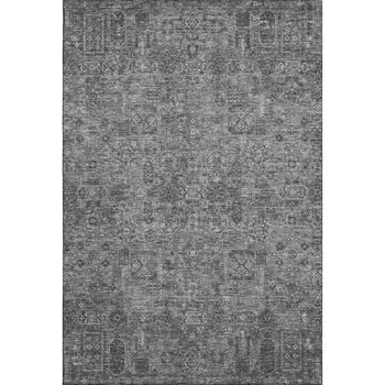 3' X 5' Charcoal And Silver Floral Washable Area Rug With UV Protection