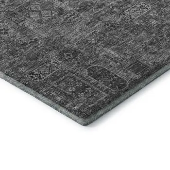 3' X 5' Charcoal And Silver Floral Washable Area Rug With UV Protection