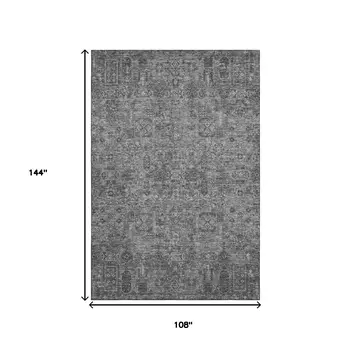 9' X 12' Charcoal And Silver Floral Washable Area Rug With UV Protection